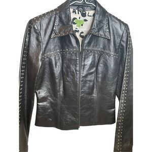 John Carlisle Black Leather Studded Jacket Size S